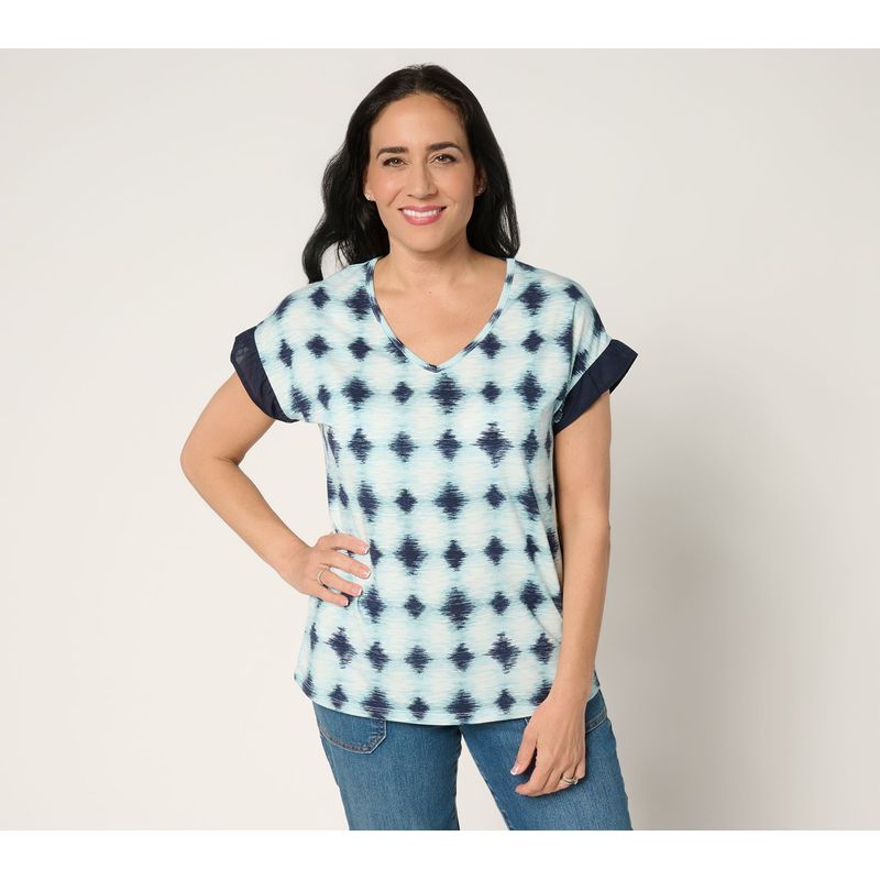 Sunnylife Women's Top Plus Sz 4x Cozy Knit Shibori Basic Tee Woven Blue A695702